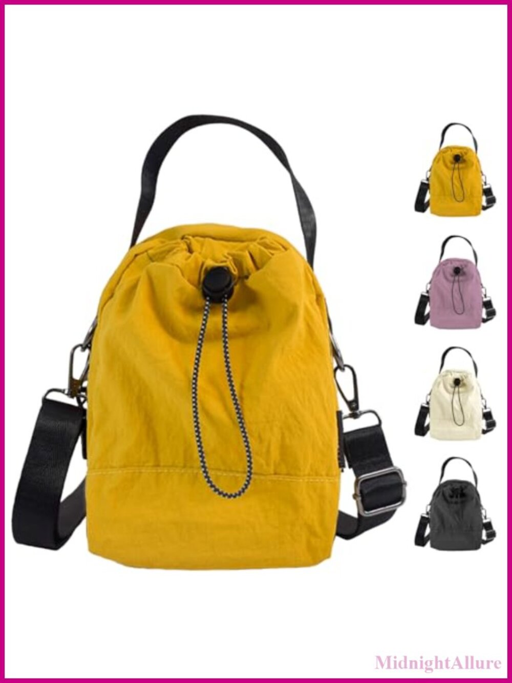 Nylon Drawstring Crossbody Bag with Bottle Holder Small